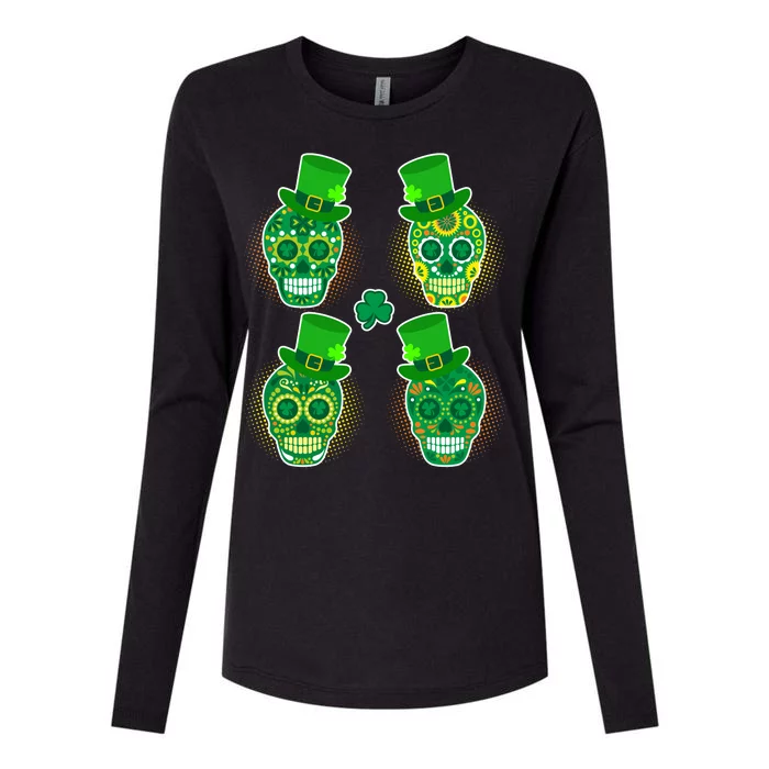 St Patrick's Day Sugar Skulls Womens Cotton Relaxed Long Sleeve T-Shirt