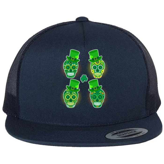 St Patrick's Day Sugar Skulls Flat Bill Trucker Hat