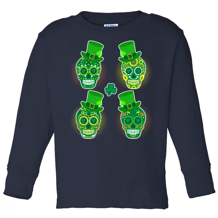 St Patrick's Day Sugar Skulls Toddler Long Sleeve Shirt