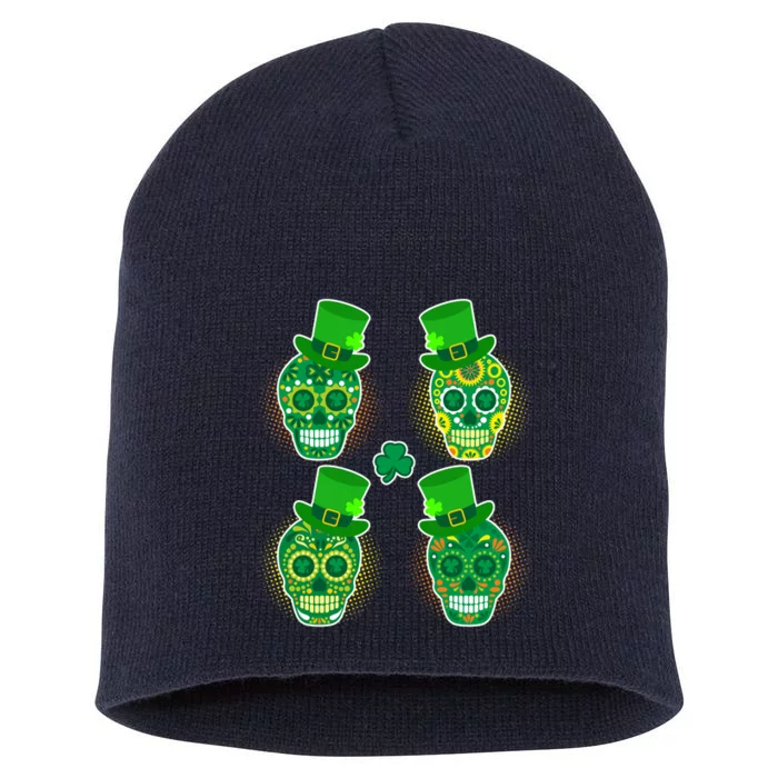 St Patrick's Day Sugar Skulls Short Acrylic Beanie