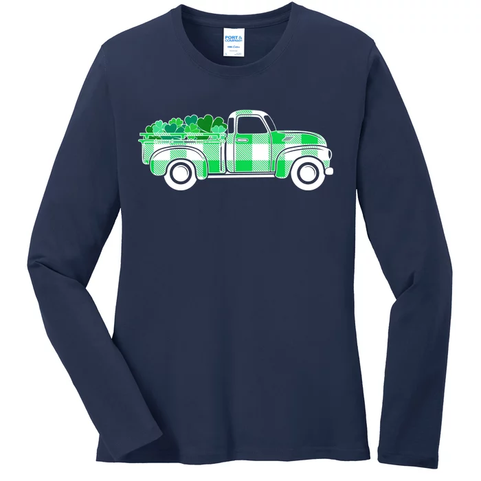 St Patrick's Day Truck Full of Clovers Ladies Long Sleeve Shirt