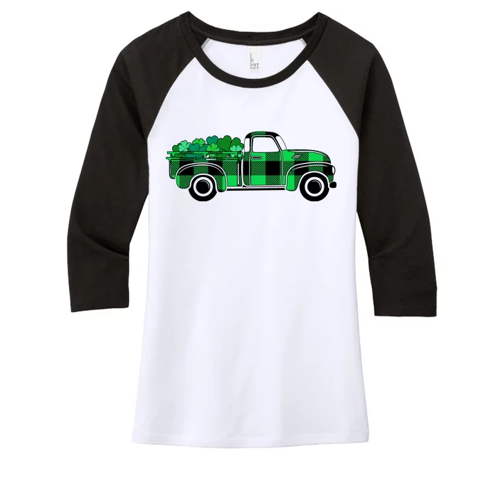 St Patrick's Day Truck Full of Clovers Women's Tri-Blend 3/4-Sleeve Raglan Shirt