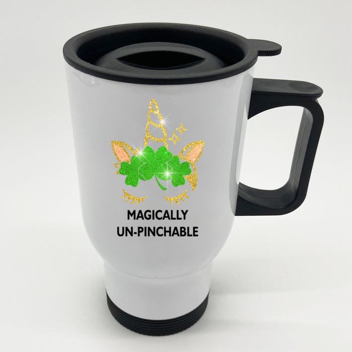 St Patrick's Day Unicorn Magically Un-Pinchable Front & Back Stainless Steel Travel Mug