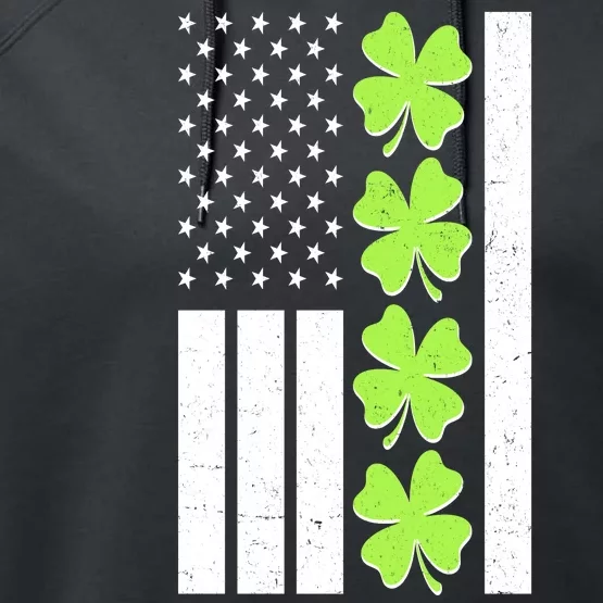 St Patrick's Day USA American Flag Shamrock Clovers Performance Fleece Hoodie