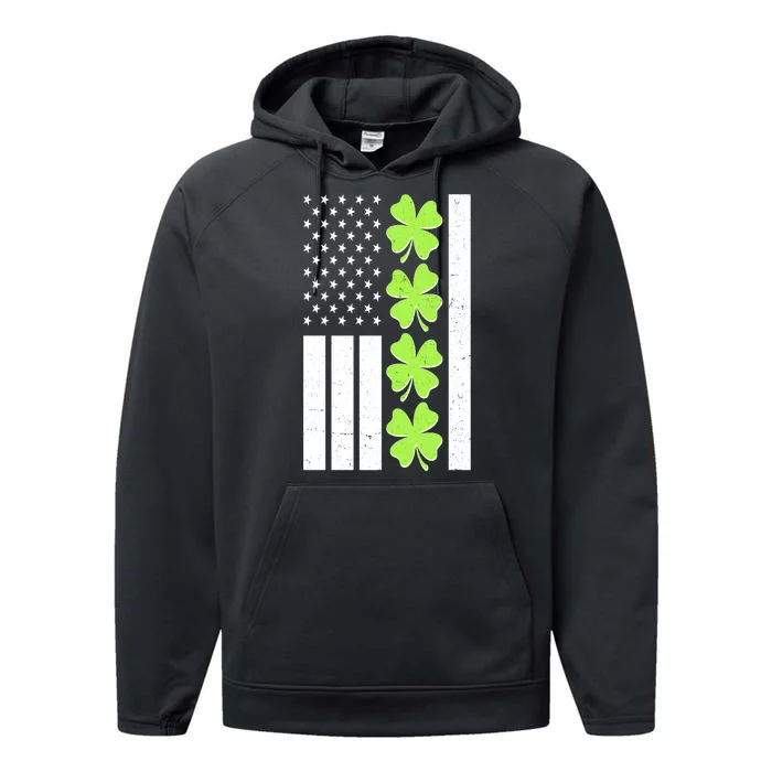 St Patrick's Day USA American Flag Shamrock Clovers Performance Fleece Hoodie