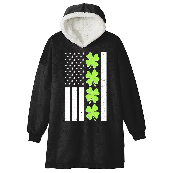 St Patrick's Day USA American Flag Shamrock Clovers Hooded Wearable Blanket