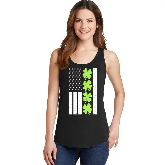 St Patrick's Day USA American Flag Shamrock Clovers Ladies Essential Tank