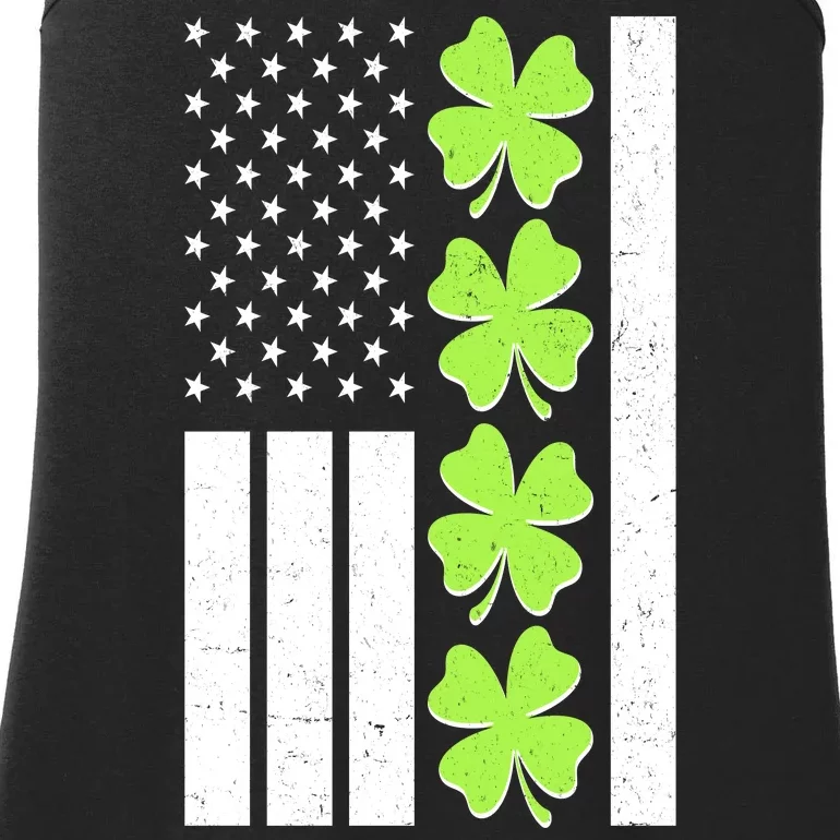 St Patrick's Day USA American Flag Shamrock Clovers Ladies Essential Tank