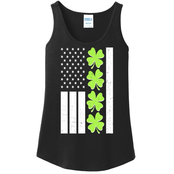 St Patrick's Day USA American Flag Shamrock Clovers Ladies Essential Tank