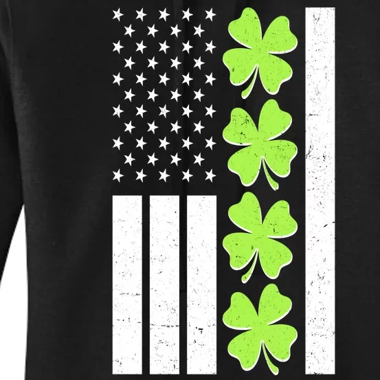 St Patrick's Day USA American Flag Shamrock Clovers Women's Pullover Hoodie