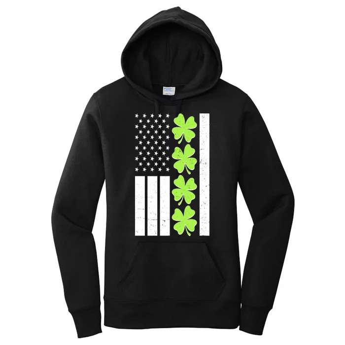 St Patrick's Day USA American Flag Shamrock Clovers Women's Pullover Hoodie