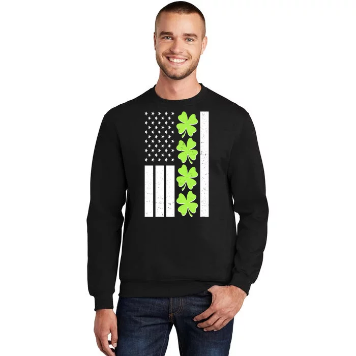 St Patrick's Day USA American Flag Shamrock Clovers Tall Sweatshirt