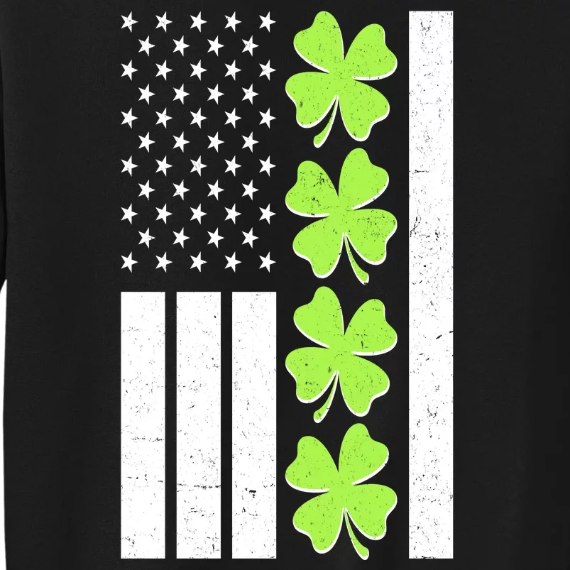 St Patrick's Day USA American Flag Shamrock Clovers Tall Sweatshirt