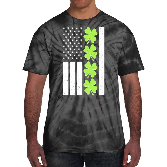 St Patrick's Day USA American Flag Shamrock Clovers Tie-Dye T-Shirt