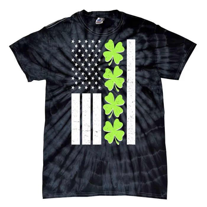 St Patrick's Day USA American Flag Shamrock Clovers Tie-Dye T-Shirt