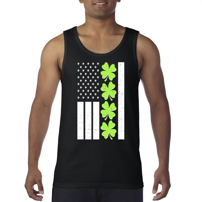 St Patrick's Day USA American Flag Shamrock Clovers Tank Top