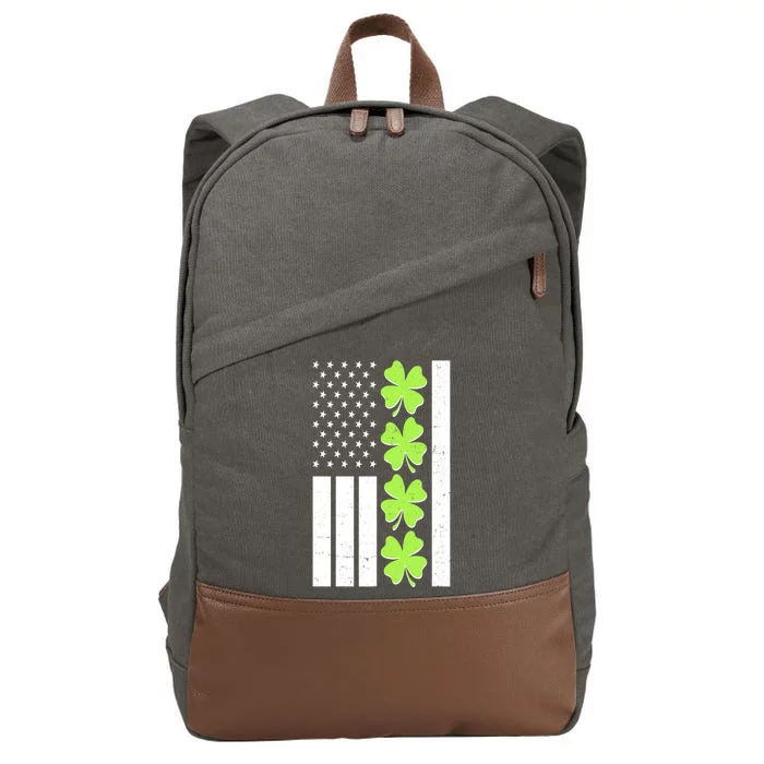 St Patrick's Day USA American Flag Shamrock Clovers Cotton Canvas Backpack