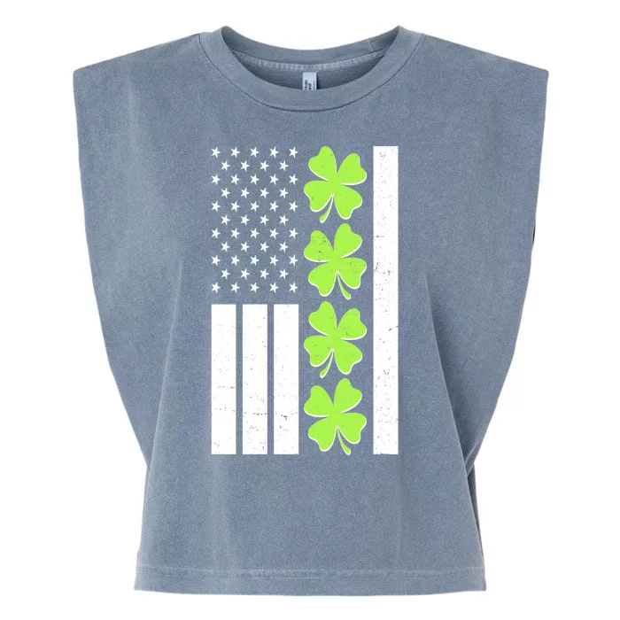 St Patrick's Day USA American Flag Shamrock Clovers Garment-Dyed Women's Muscle Tee