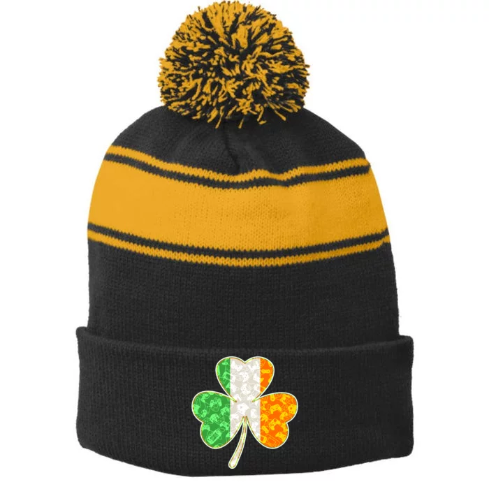 St Patrick's Day Video Gamer Shamrock Clover Stripe Pom Pom Beanie