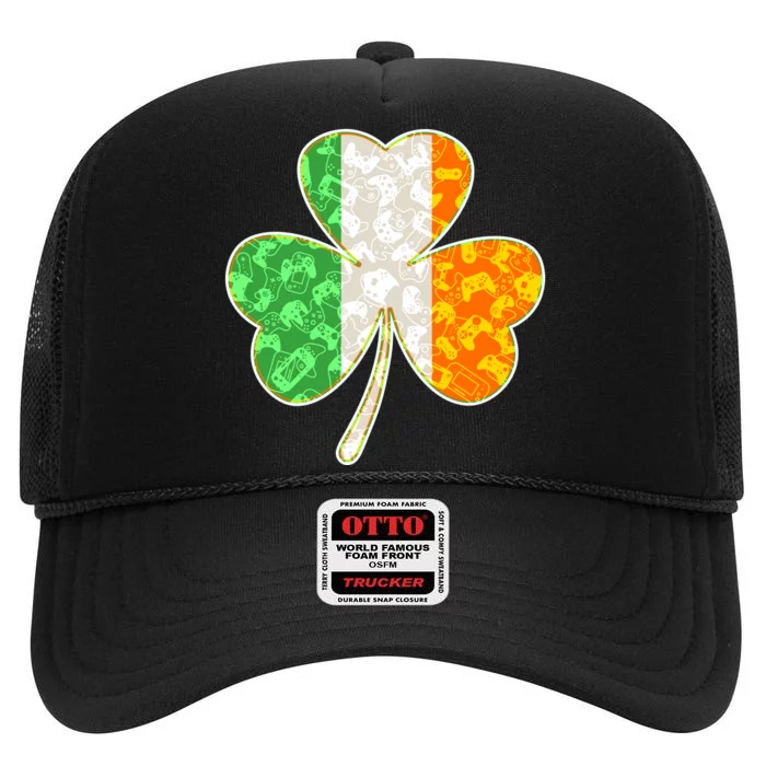 St Patrick's Day Video Gamer Shamrock Clover High Crown Mesh Trucker Hat