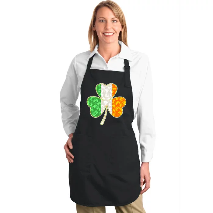 St Patrick's Day Video Gamer Shamrock Clover Full-Length Apron With Pocket