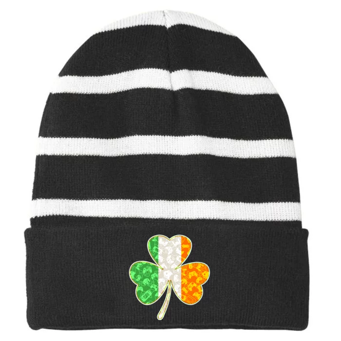 St Patrick's Day Video Gamer Shamrock Clover Striped Beanie with Solid Band