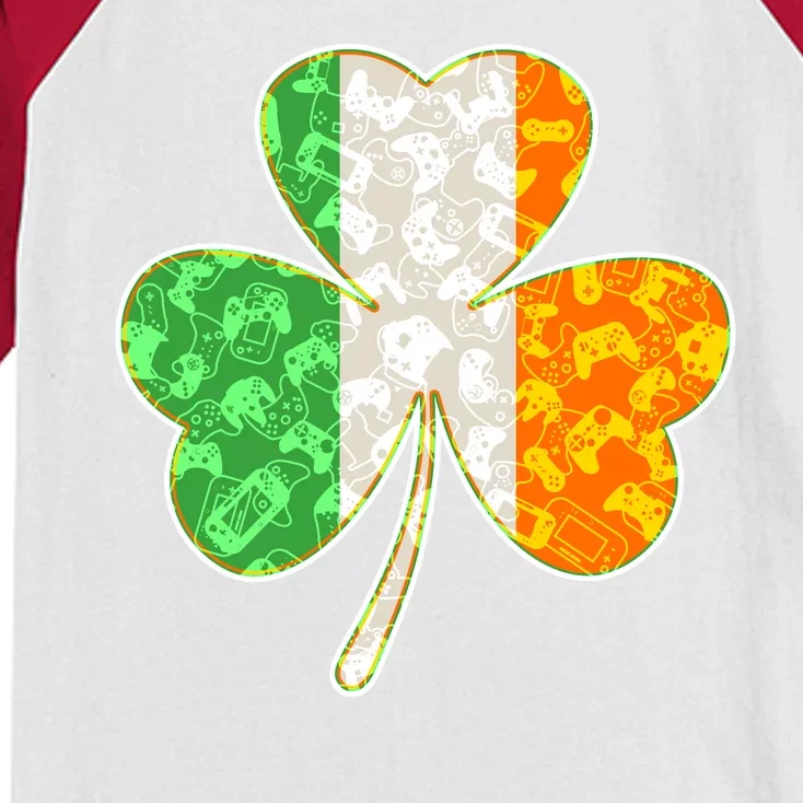 St Patrick's Day Video Gamer Shamrock Clover Kids Colorblock Raglan Jersey