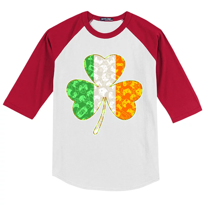 St Patrick's Day Video Gamer Shamrock Clover Kids Colorblock Raglan Jersey