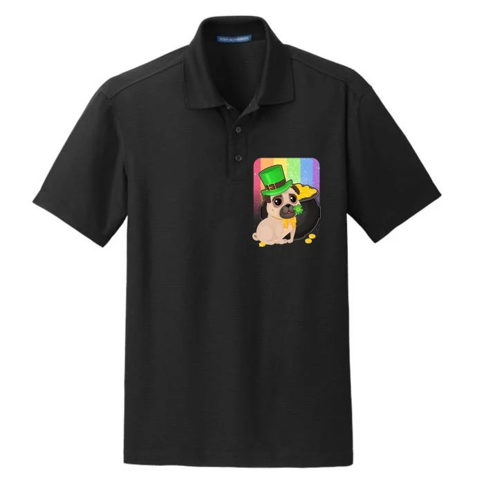 St Patrick's Pug Pot Of Gold Dry Zone Grid Performance Polo