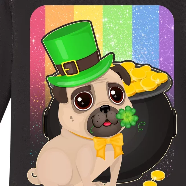 St Patrick's Pug Pot Of Gold Baby Long Sleeve Bodysuit