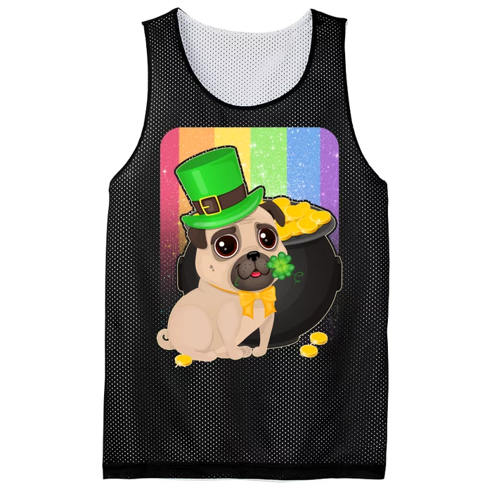 St Patrick's Pug Pot Of Gold Mesh Reversible Basketball Jersey Tank