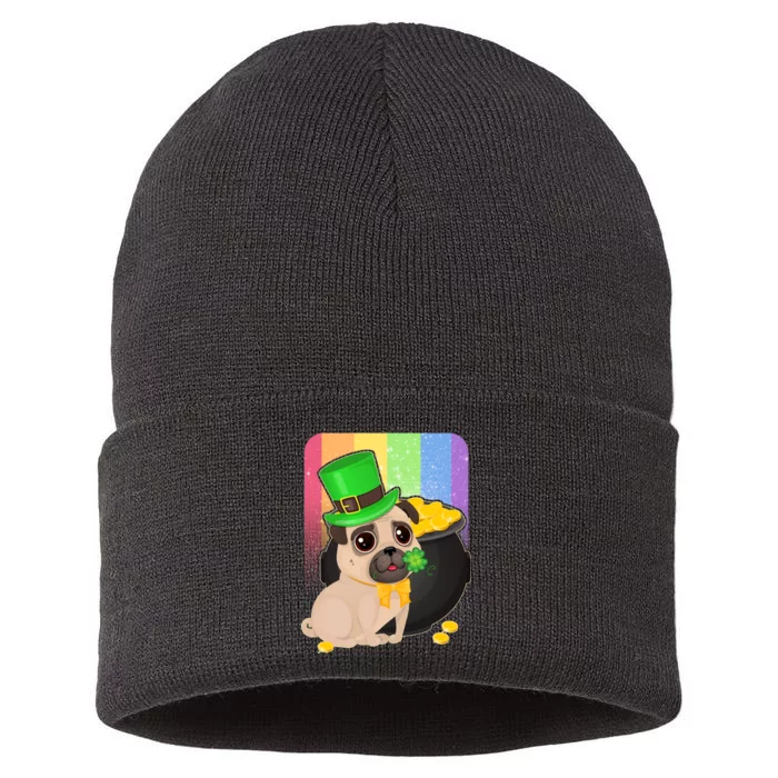 St Patrick's Pug Pot Of Gold Sustainable Knit Beanie