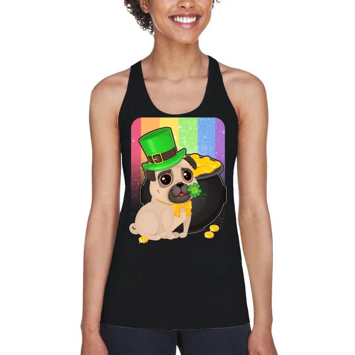 St Patrick's Pug Pot Of Gold Women's Racerback Tank