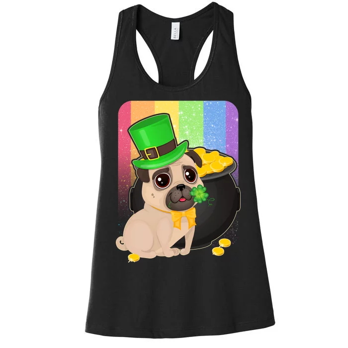 St Patrick's Pug Pot Of Gold Women's Racerback Tank