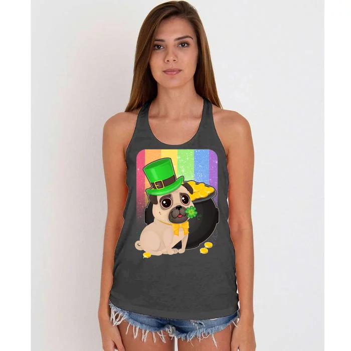 St Patrick's Pug Pot Of Gold Women's Knotted Racerback Tank