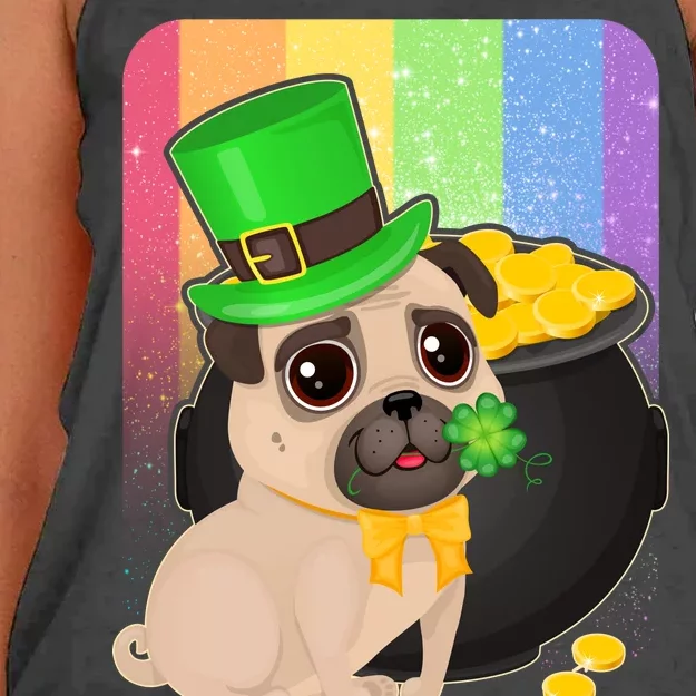 St Patrick's Pug Pot Of Gold Women's Knotted Racerback Tank