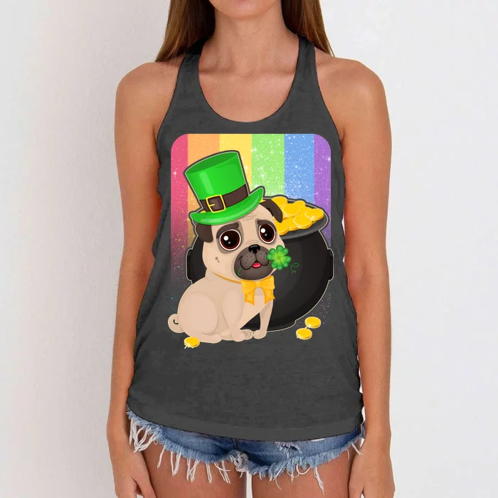 St Patrick's Pug Pot Of Gold Women's Knotted Racerback Tank