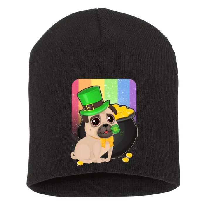 St Patrick's Pug Pot Of Gold Short Acrylic Beanie