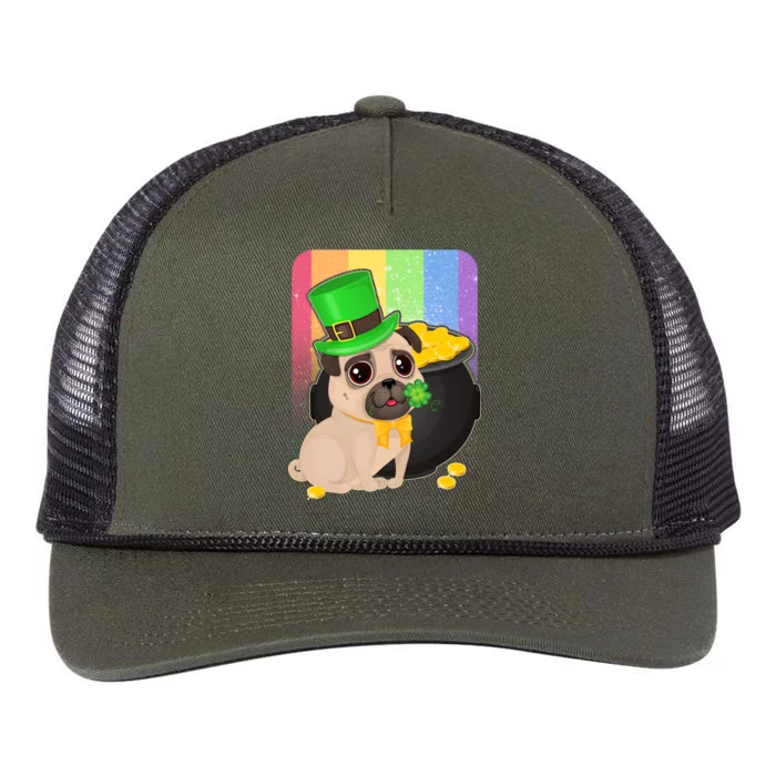 St Patrick's Pug Pot Of Gold Retro Rope Trucker Hat Cap