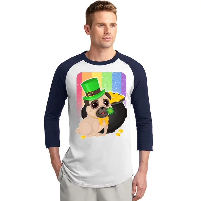 St Patrick's Pug Pot Of Gold Baseball Sleeve Shirt