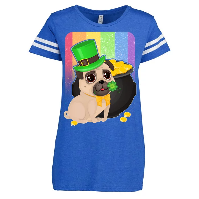 St Patrick's Pug Pot Of Gold Enza Ladies Jersey Football T-Shirt