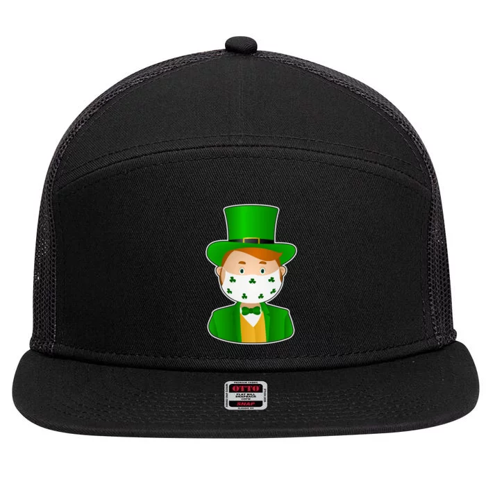 St Pattys Day Quarantine Leprechaun Masked 7 Panel Mesh Trucker Snapback Hat