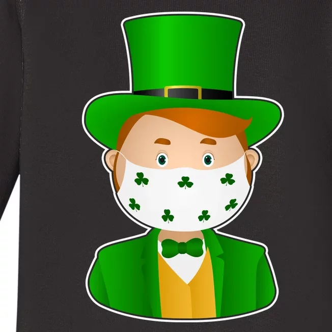 St Pattys Day Quarantine Leprechaun Masked Baby Long Sleeve Bodysuit