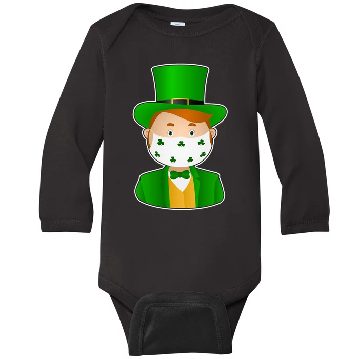 St Pattys Day Quarantine Leprechaun Masked Baby Long Sleeve Bodysuit