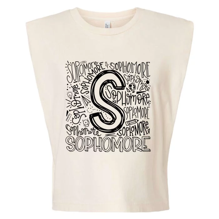 Sophomore Tenth 10th Grade Typography Back To School Garment-Dyed Women's Muscle Tee