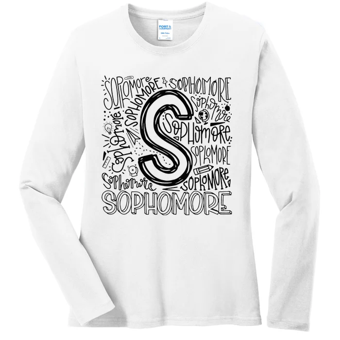 Sophomore Tenth 10th Grade Typography Back To School Ladies Long Sleeve Shirt