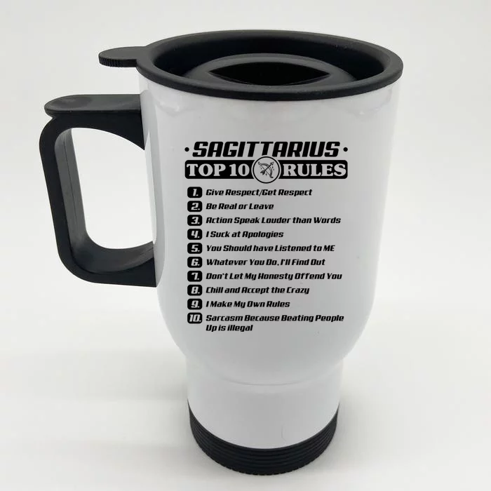 Sagittarius Top 10 Rules Zodiac Gift Front & Back Stainless Steel Travel Mug