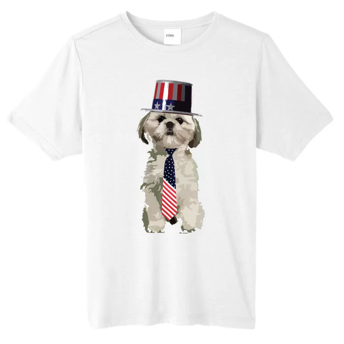 Shih Tzu 4th Of July Dog In Top Hat And Tie ChromaSoft Performance T-Shirt