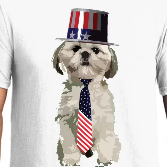 Shih Tzu 4th Of July Dog In Top Hat And Tie Pajama Set