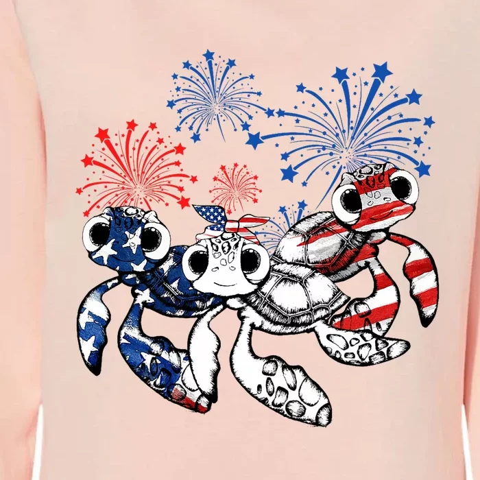 Sea Turtles 4th Of July American Usa Flag Patriotic Womens California Wash Sweatshirt